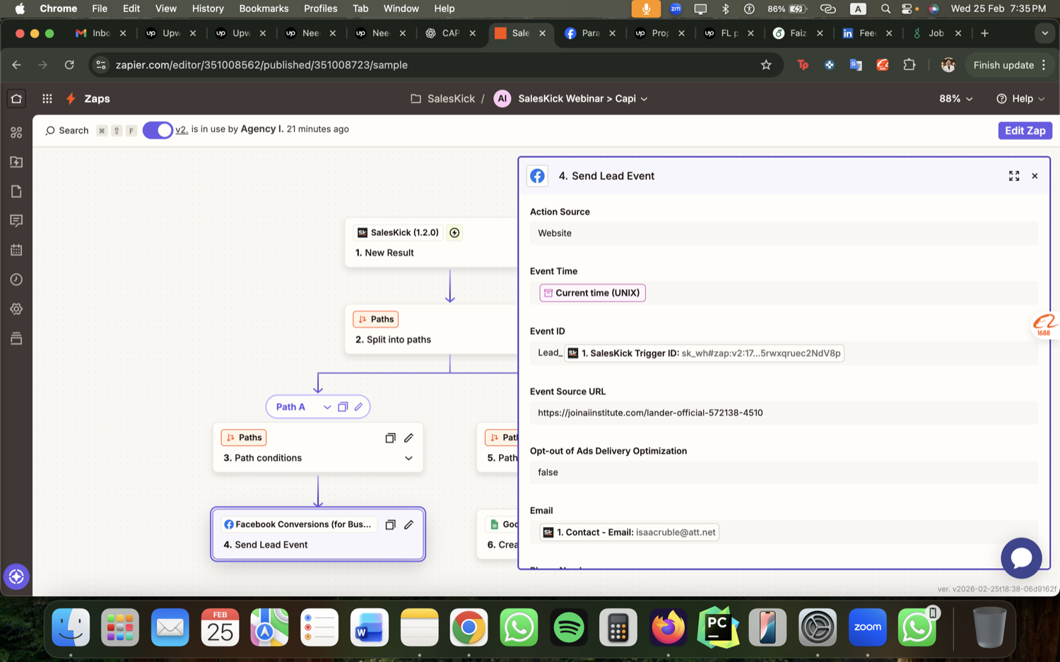 Zapier Webinar Funnel - SalesKick to Facebook Conversions API